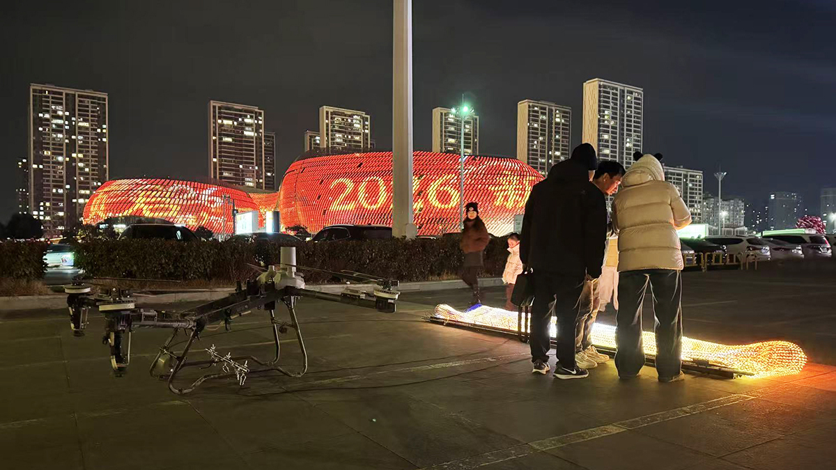 Drone flying led screen installation 