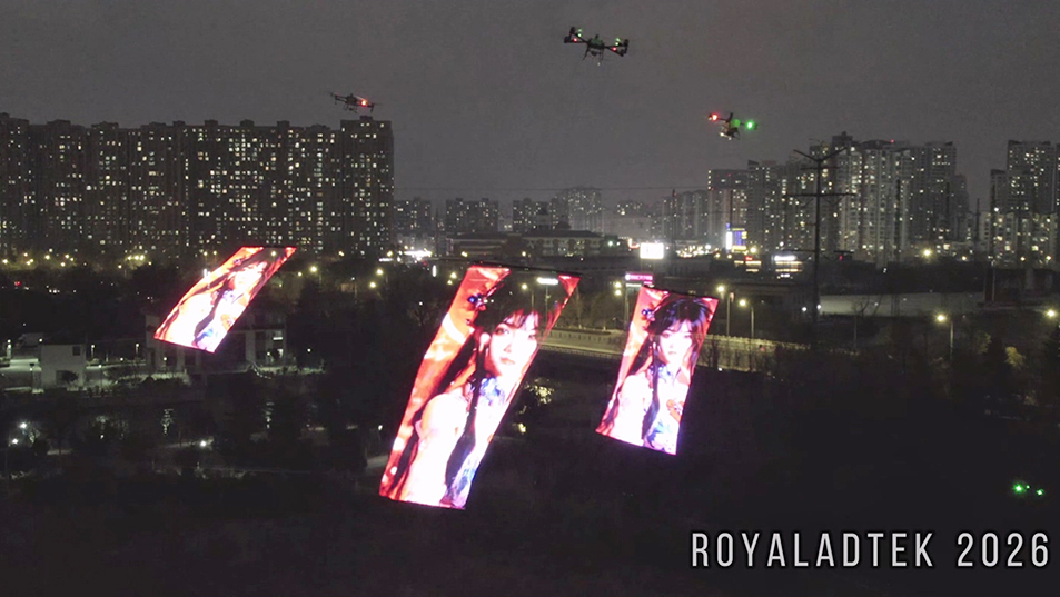 sync flying display led screen sync <a href=https://www.royaladtek.com/Drone-Light-Show-LED-Mesh-Fabric-p.html target='_blank'>flying display</a> led screen